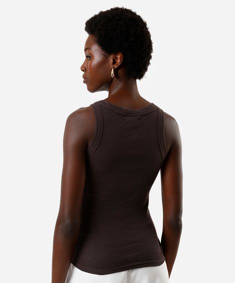 regata feminina com bordado frontal sol marrom