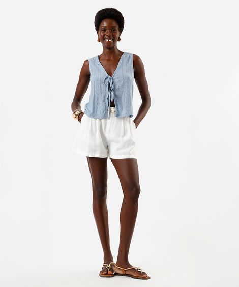 short de alfaiataria feminino com viscose e cinto off white