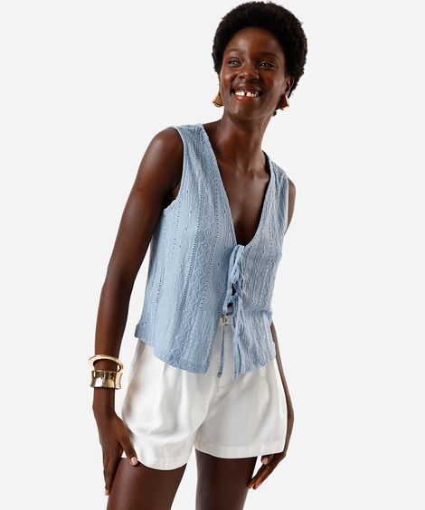 regata feminina colete com amarração azul