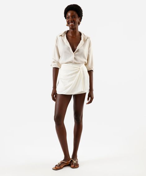short saia pareo com lurex off white