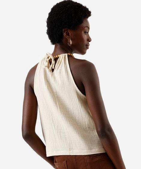 regata feminina halterneck com aviamentos bege
