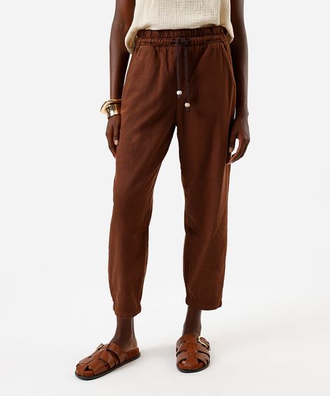 calça feminina clochard com cinto cordão marrom