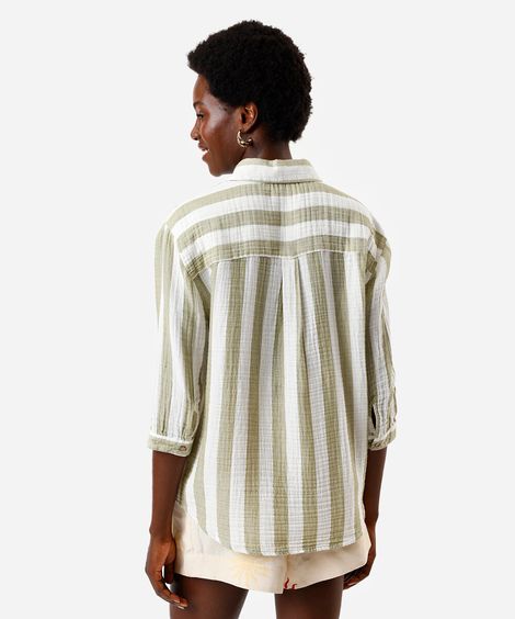 camisa feminina de algodão listrada verde