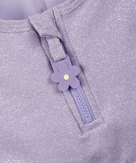 biquíni infantil com lurex e elástico para cabelo lilás