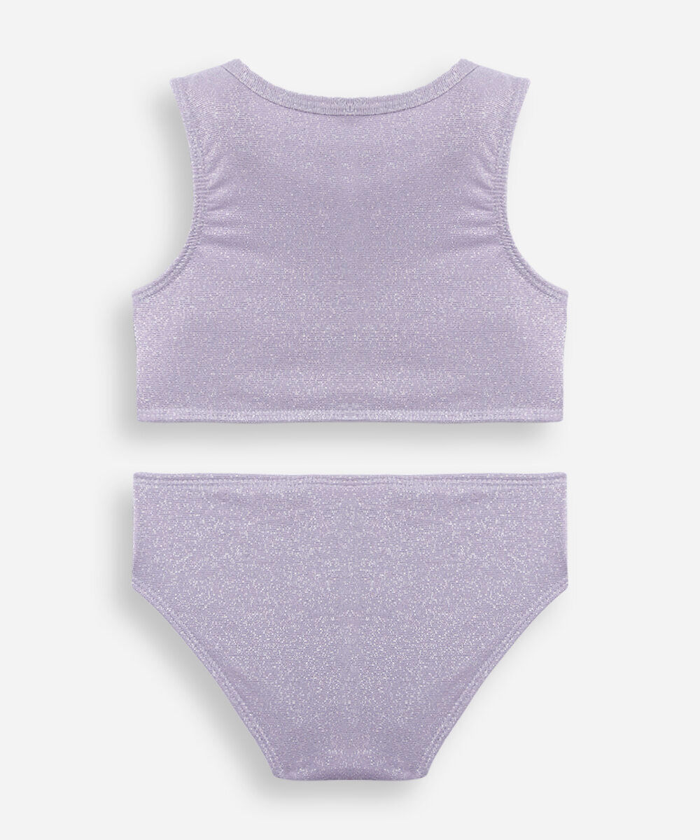 biquíni infantil com lurex e elástico para cabelo lilás