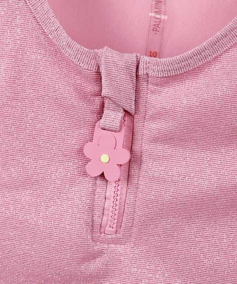 biquíni infantil com lurex e elástico para cabelo rosa