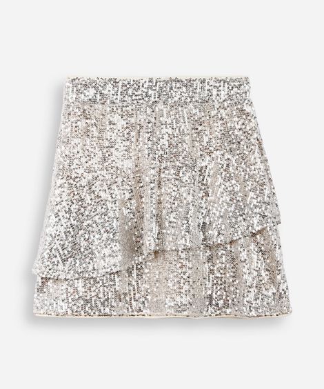 saia infantil evasê de paetê dourada