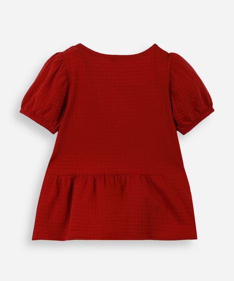 blusa de algodão infantil com lacinho texturizada vermelha