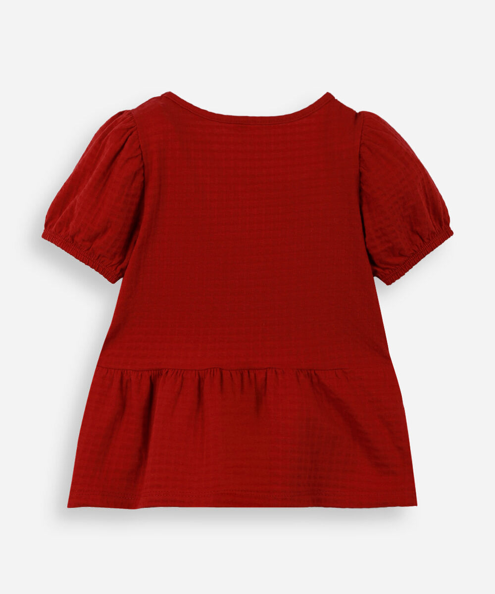 blusa de algodão infantil com lacinho texturizada vermelha