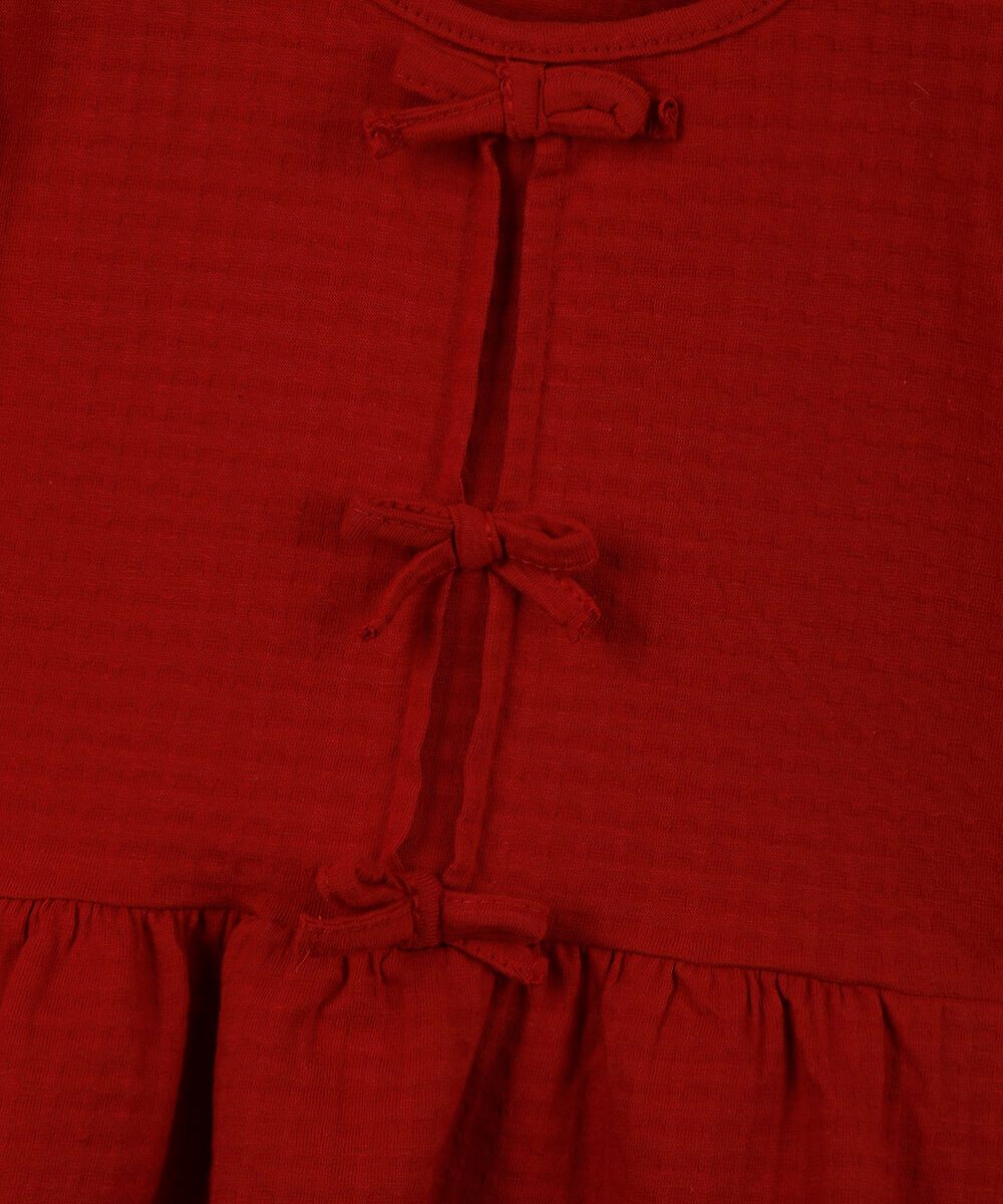 blusa de algodão infantil com lacinho texturizada vermelha