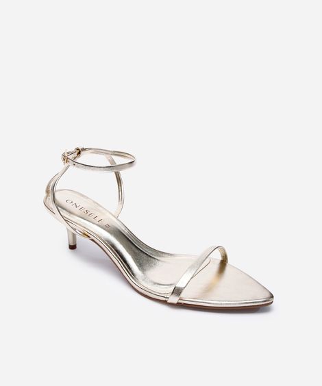 sandália feminina salto kitten heel oneself dourada