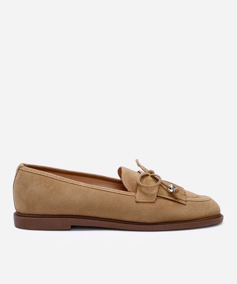 mocassim feminino com franja oneself bege
