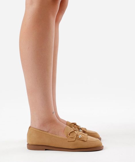 mocassim feminino com franja oneself bege