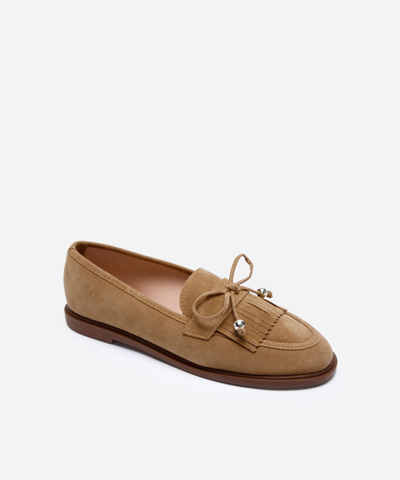 mocassim feminino com franja oneself bege