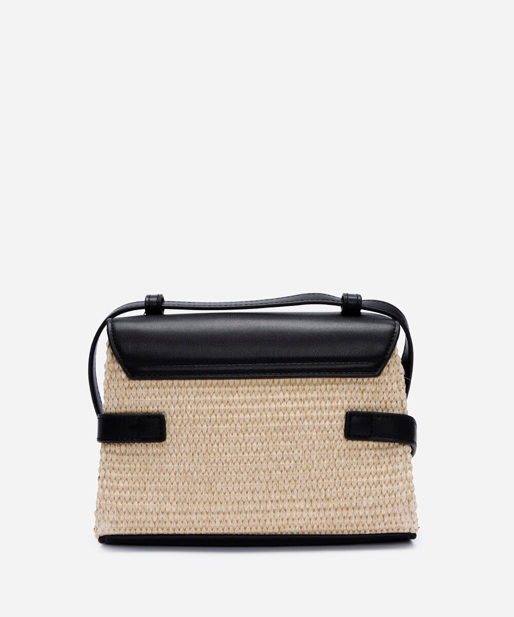 bolsa crossbody palha e detalhe de fivela bege