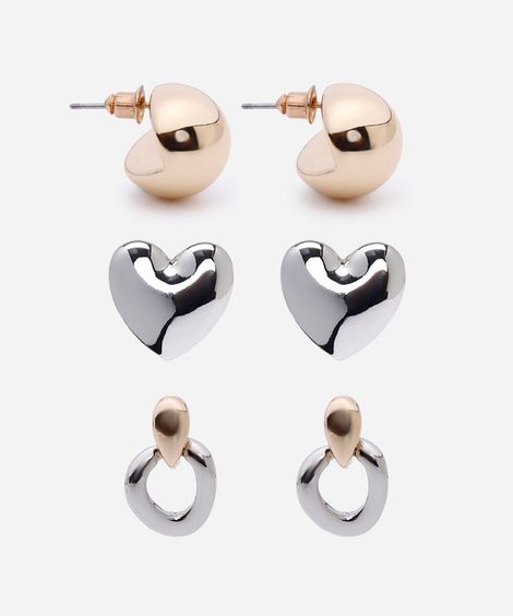 kit de 3 brincos minimals colorido