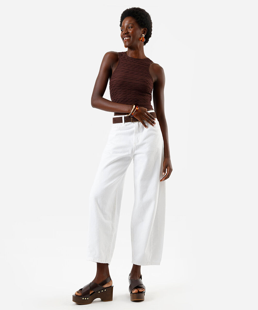 regata cropped feminina de poliamida texturizada marrom