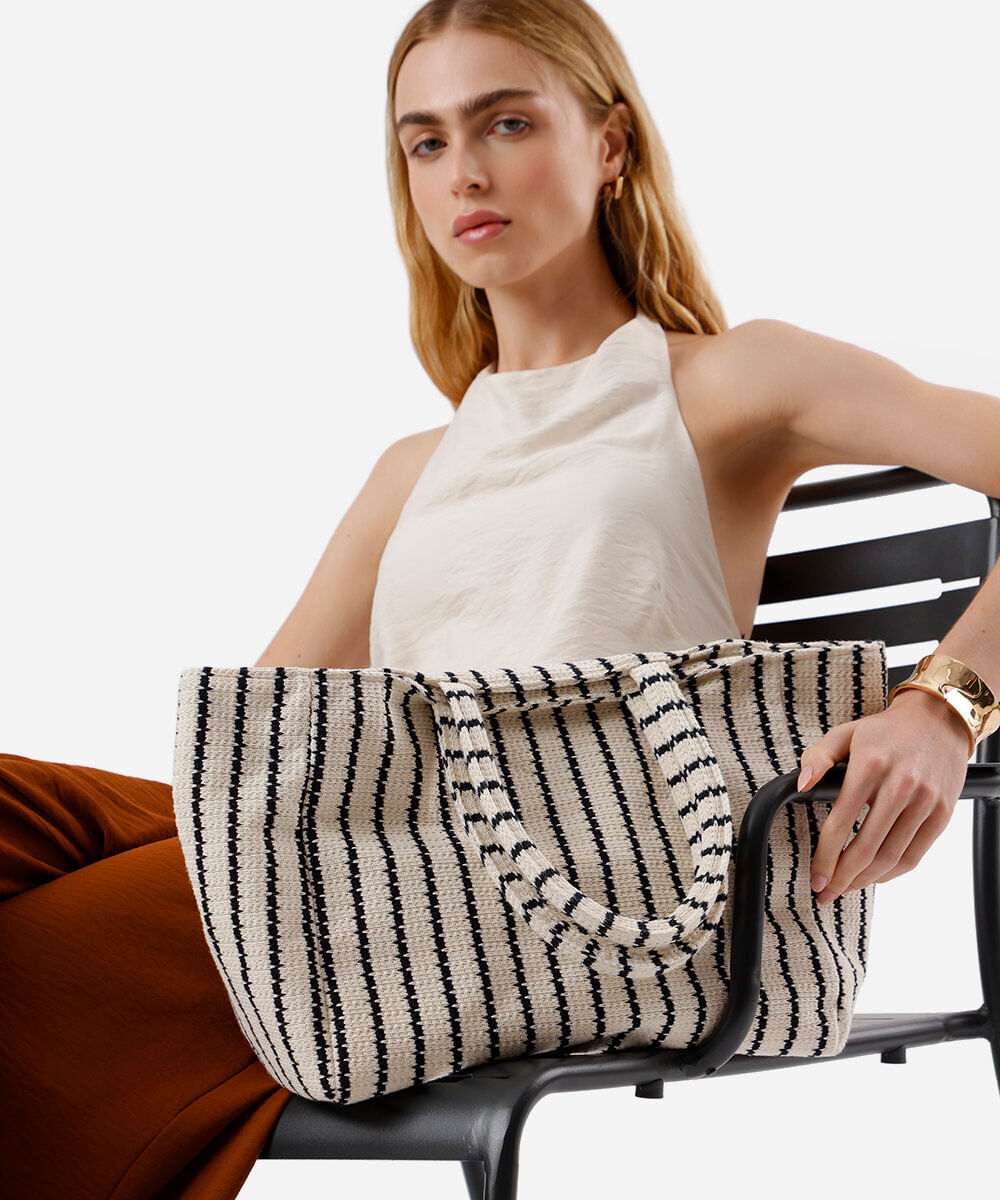 bolsa feminina tote listras off white