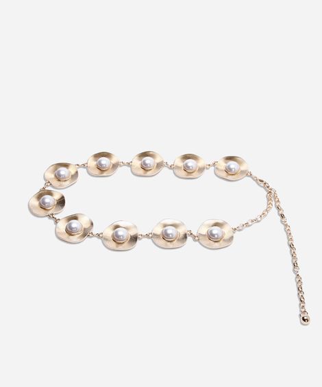 cinto feminino de corrente maxi pérolas dourado