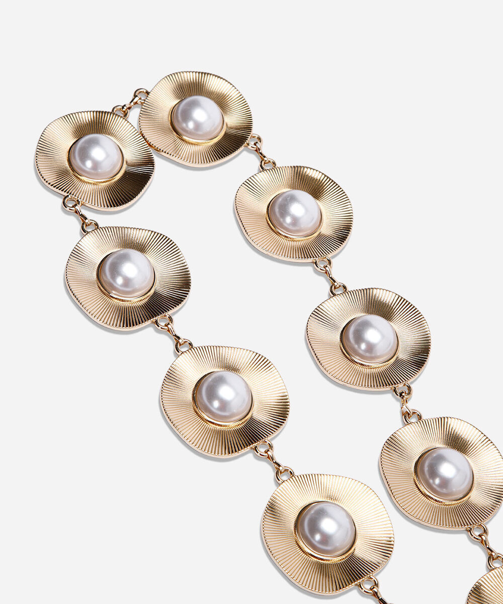 cinto feminino de corrente maxi pérolas dourado