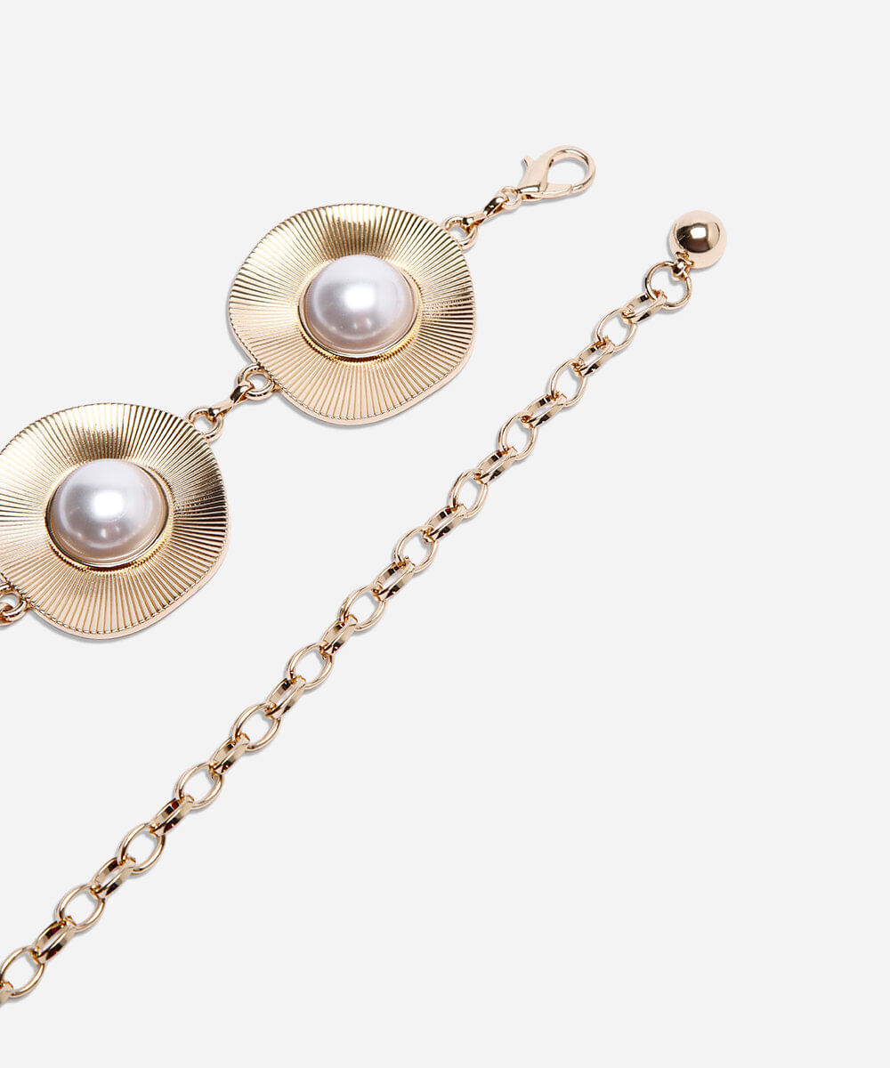 cinto feminino de corrente maxi pérolas dourado