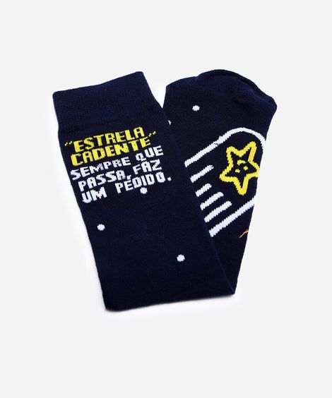 meia masculina cano longo meme estrela cadente azul