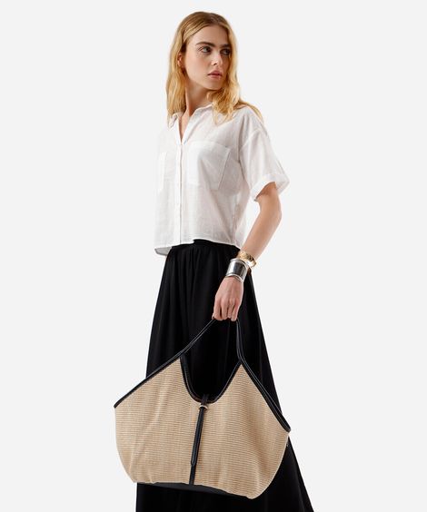 bolsa feminina maxi shopper de palha bege