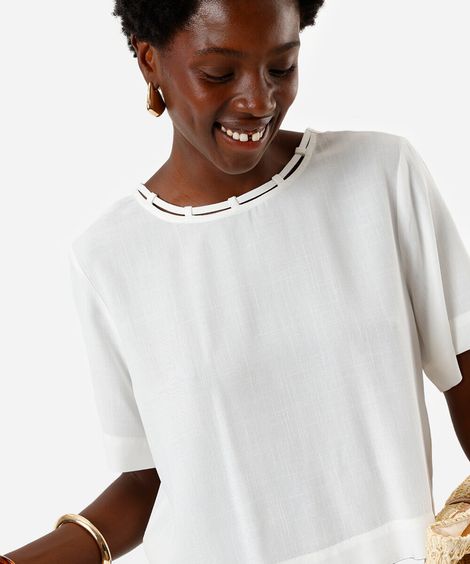 blusa feminina de viscose manga curta off white