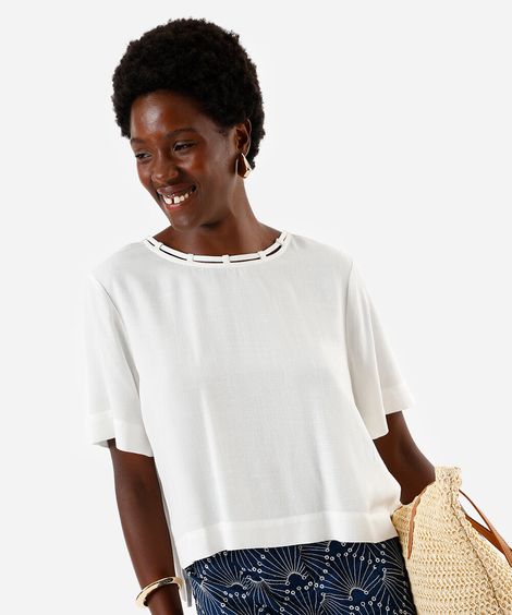 blusa feminina de viscose manga curta off white