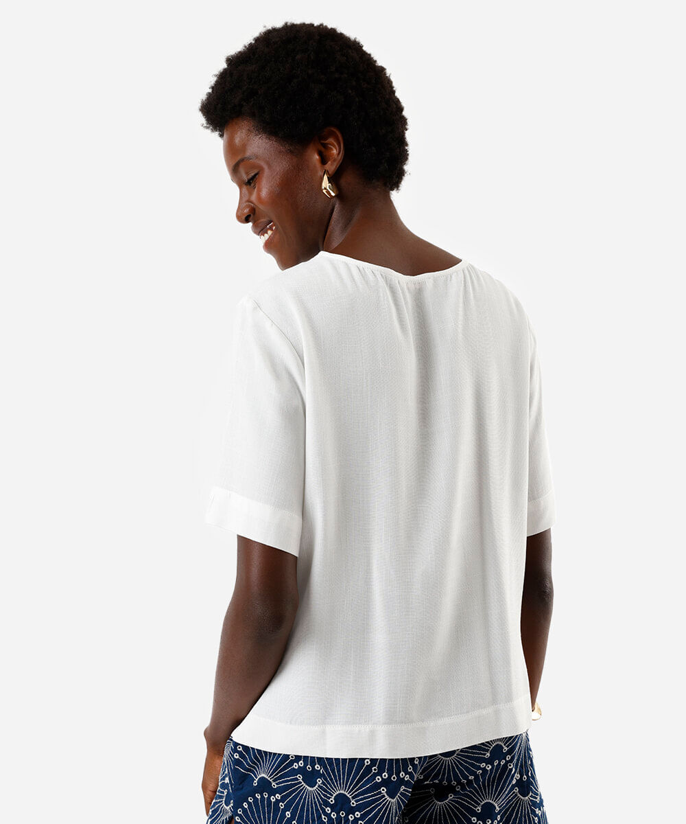 blusa feminina de viscose manga curta off white