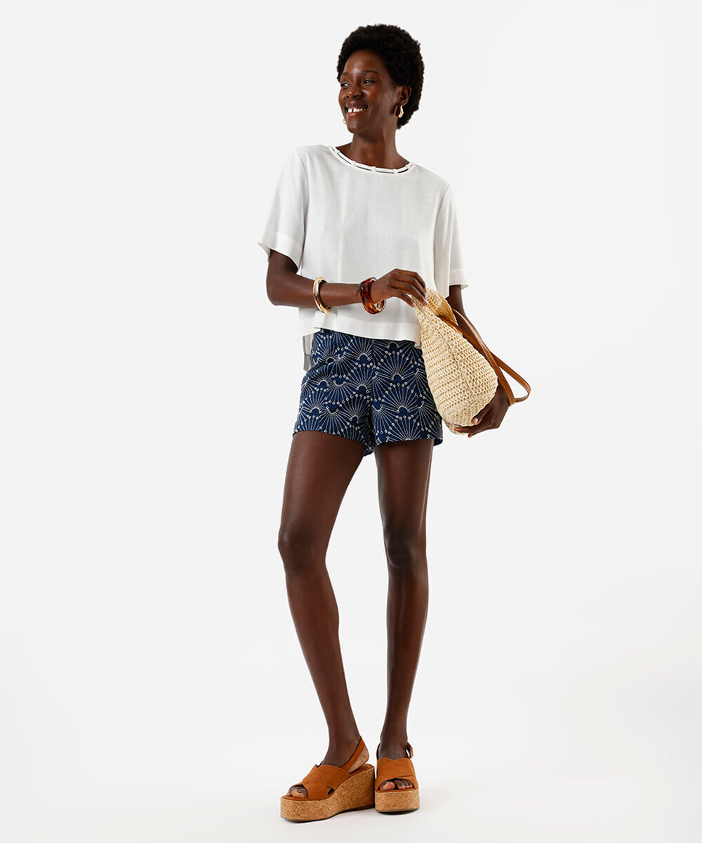 blusa feminina de viscose manga curta off white