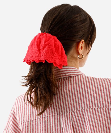 elástico de cabelo srunchie com babado laise vermelho