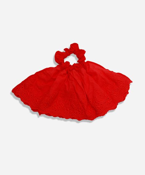 elástico de cabelo srunchie com babado laise vermelho