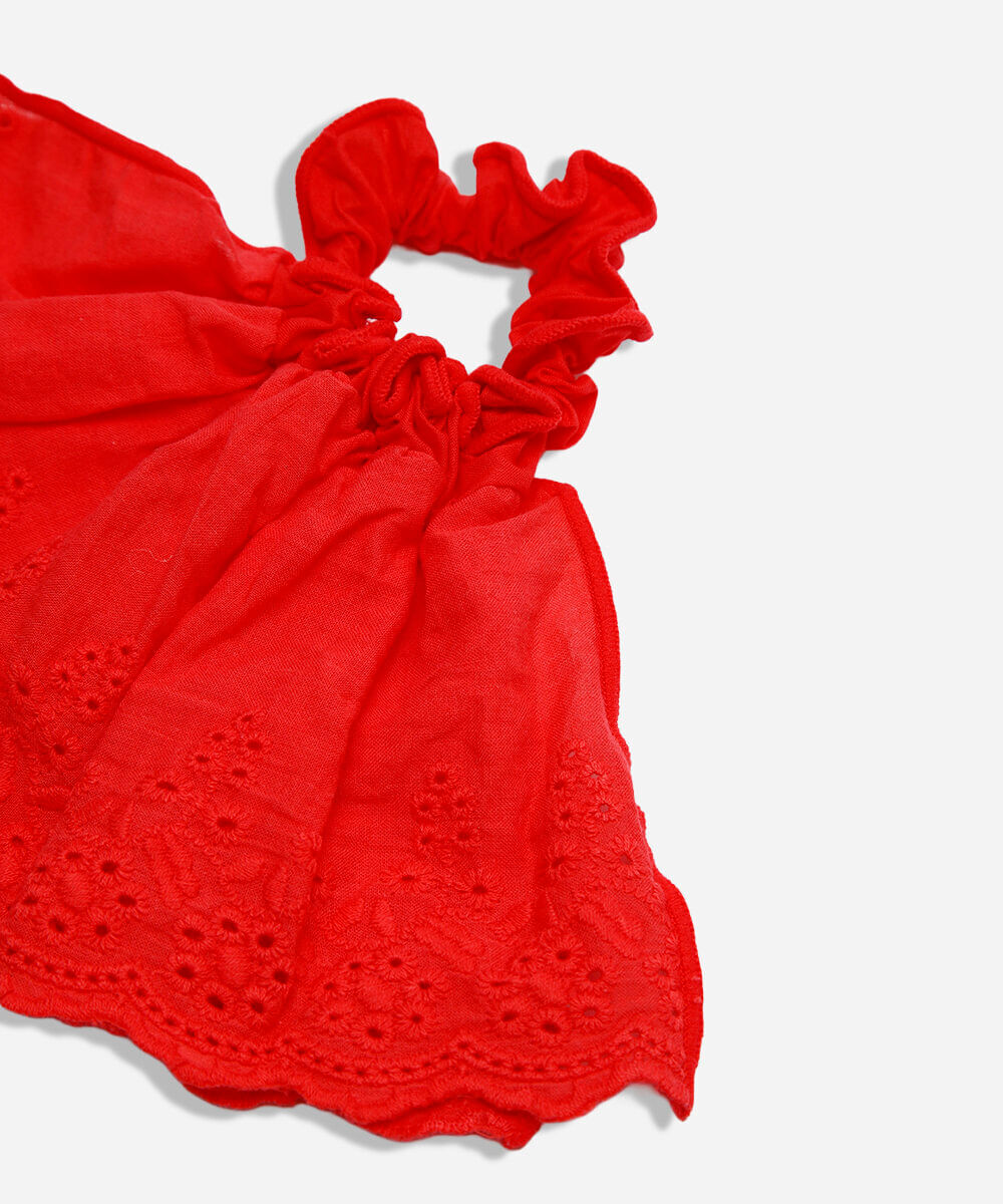 elástico de cabelo srunchie com babado laise vermelho