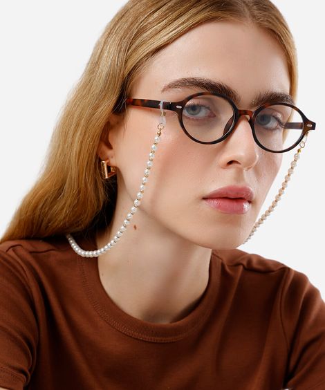 cordão de óculos pérolas dourado