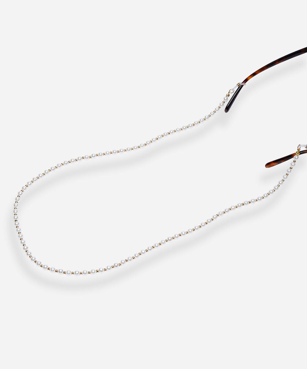 cordão de óculos pérolas dourado