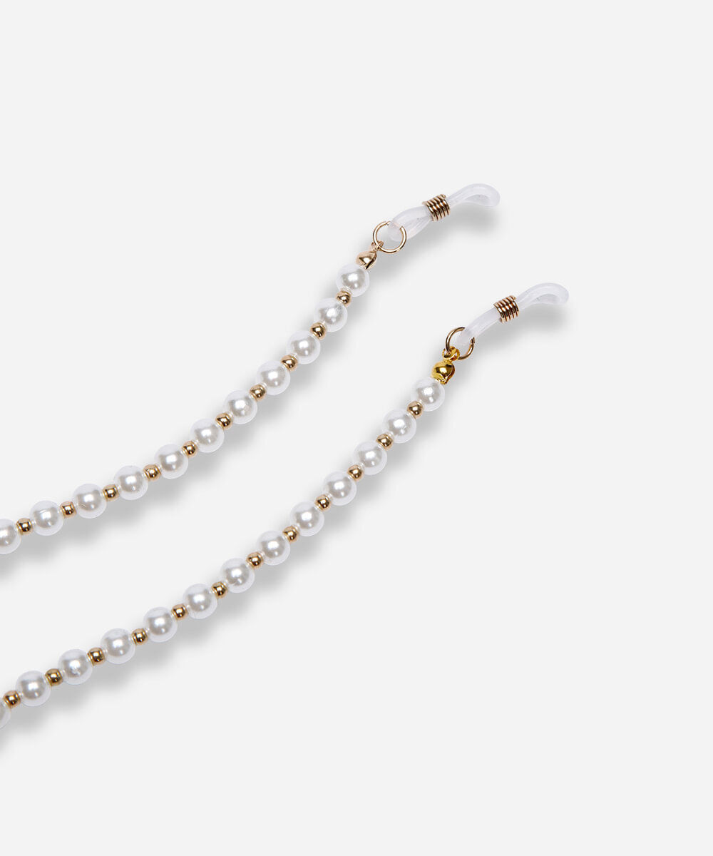 cordão de óculos pérolas dourado