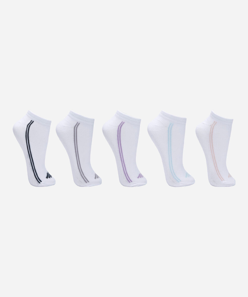 Kit de 5 meias femininas cano baixo colorido
