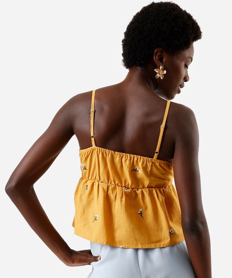 bata feminina alça fina floral amarela