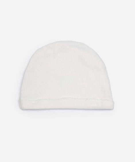 kit infantil de touca e luva com carinha urso off white