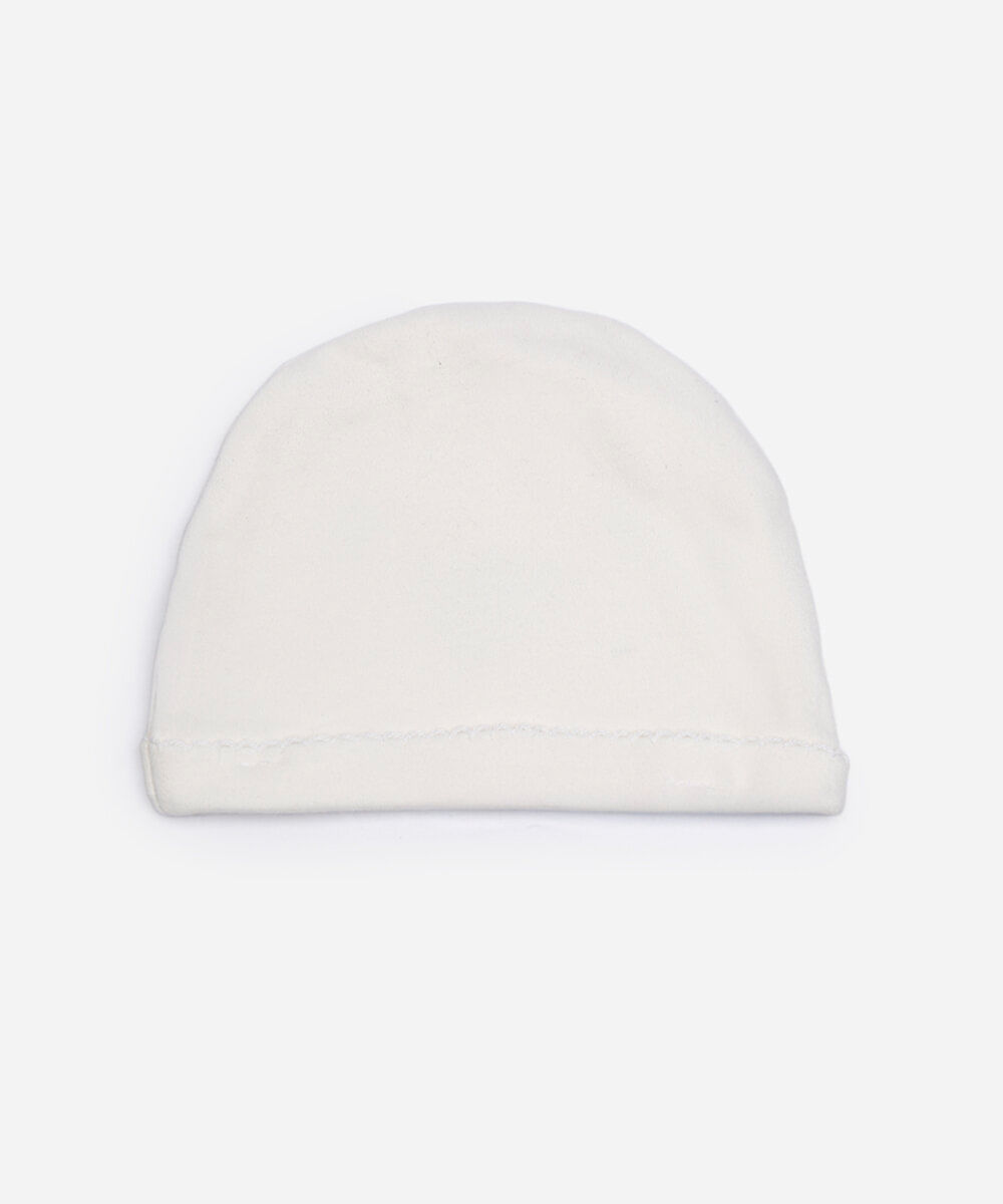 kit infantil de touca e luva com carinha urso off white