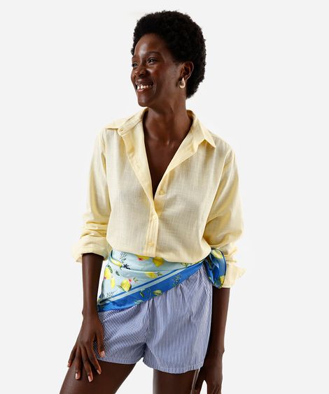camisa feminina de algodão manga longa amarela