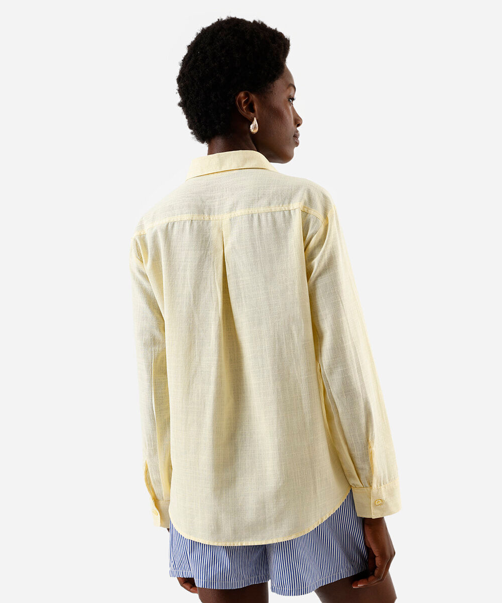 camisa feminina de algodão manga longa amarela