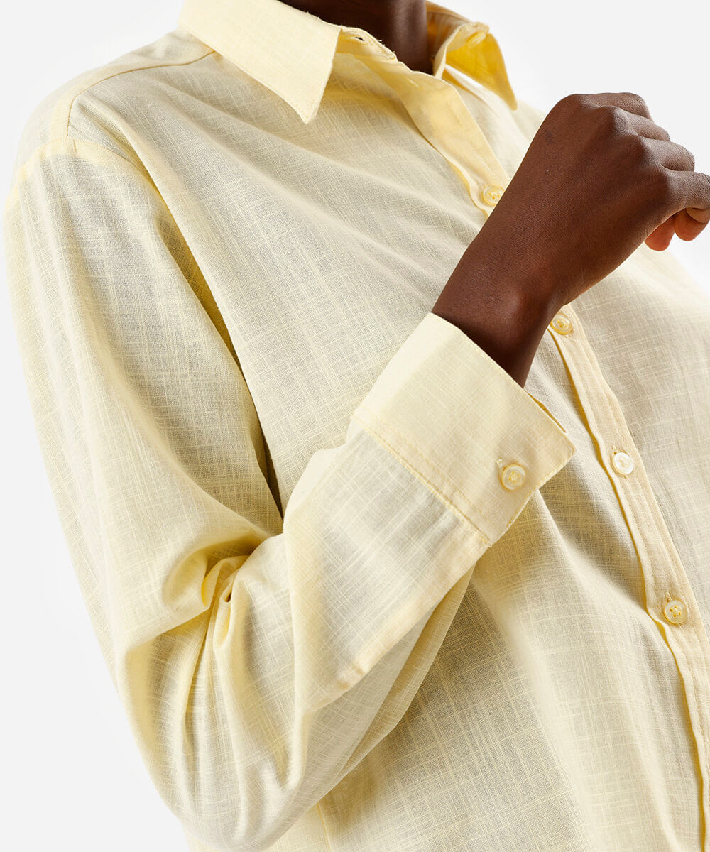 camisa feminina de algodão manga longa amarela
