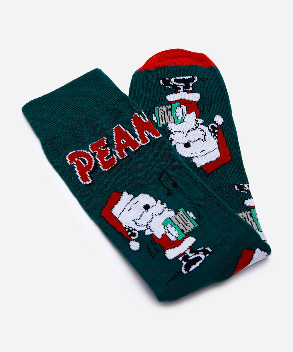 meia cano longo masculina snoopy natal verde
