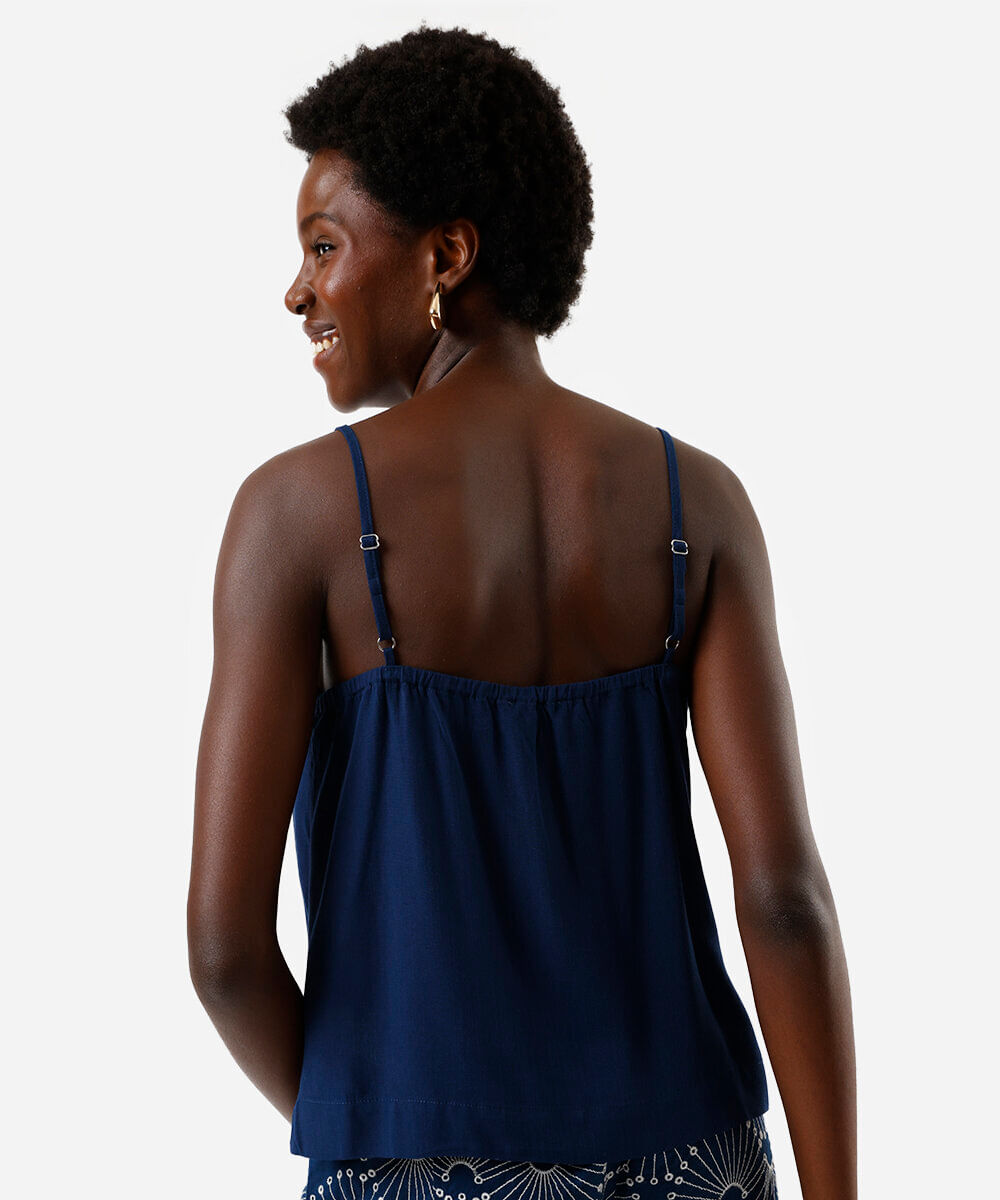 regata feminina de viscose alça fina com miçangas azul