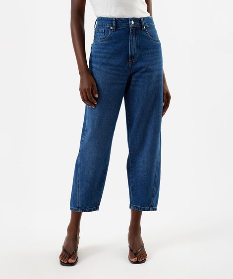 calça carrot feminina jeans cintura alta azul