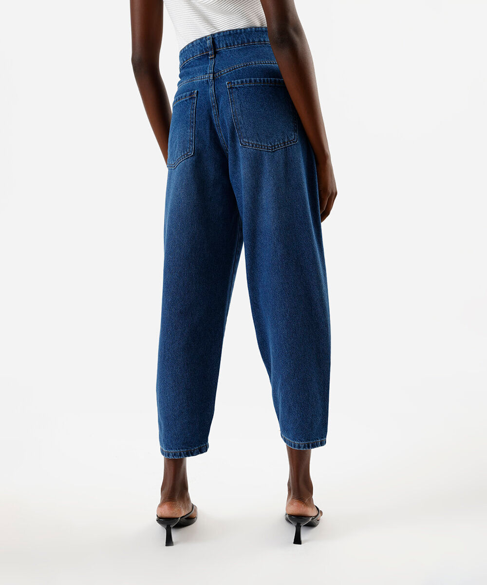 calça carrot feminina jeans cintura alta azul