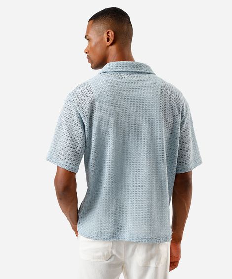 camisa box masculina de tricot texturizada azul