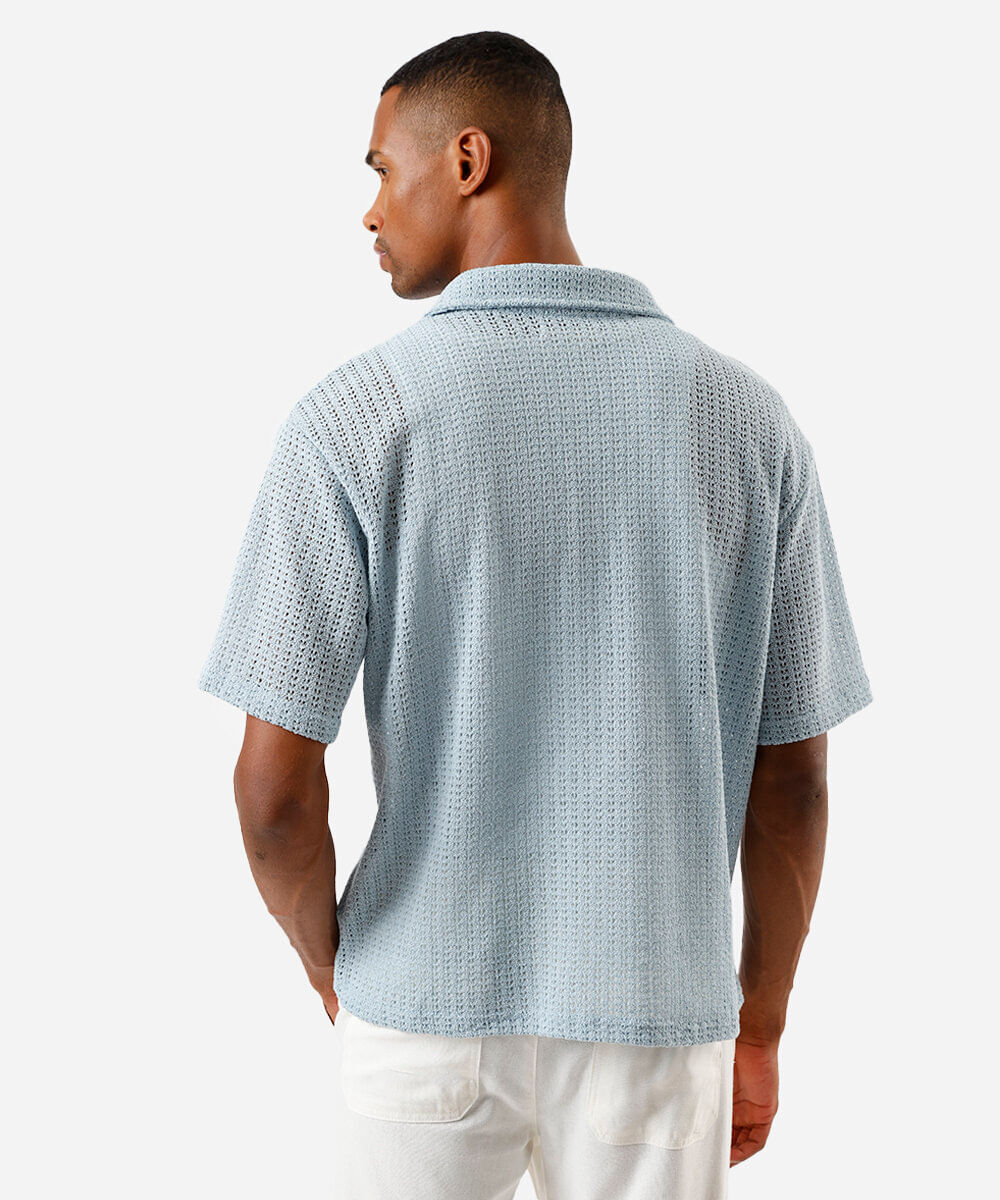 camisa box masculina de tricot texturizada azul